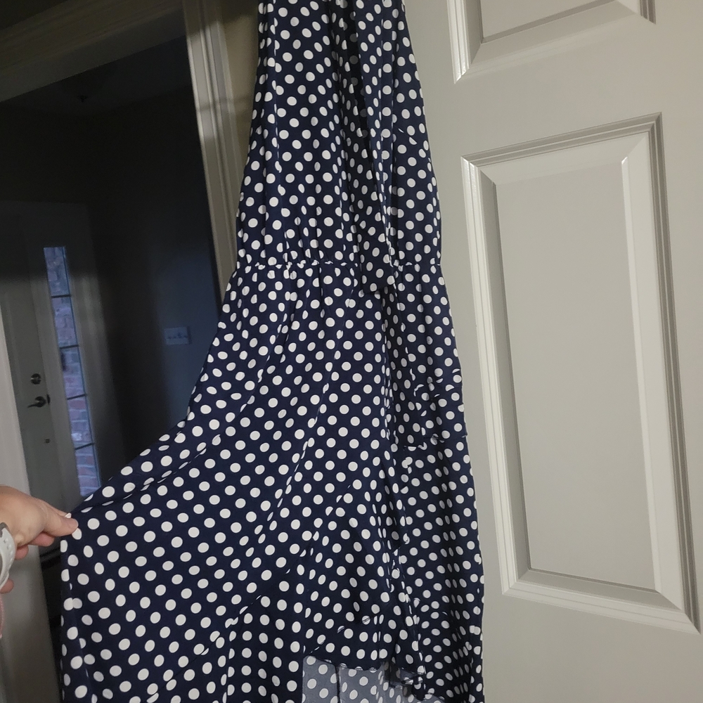 Ecowish Navy Polka Dot Dress With Tie Belt. Never Worn